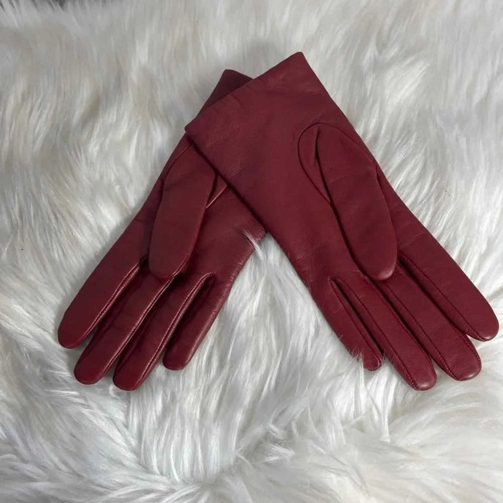 Coach Red Sculpted Signature Leather Tech Gloves Sz 7/M‎